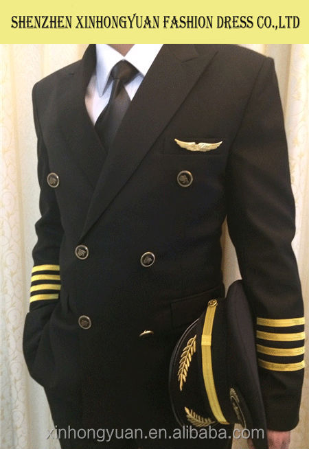 黒ダブルボタンoemサービス航空会社のパイロットの制服男性のサプライヤー問屋・仕入れ・卸・卸売り