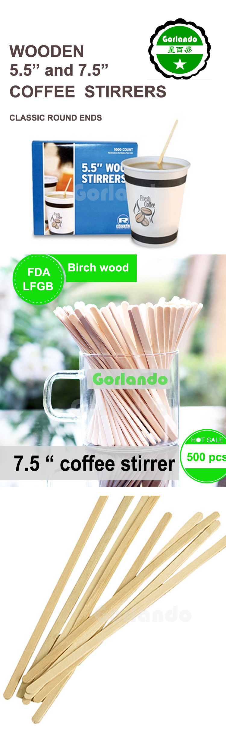 Wooden Tea/Coffee Stirrer 175mm/7 (1000)