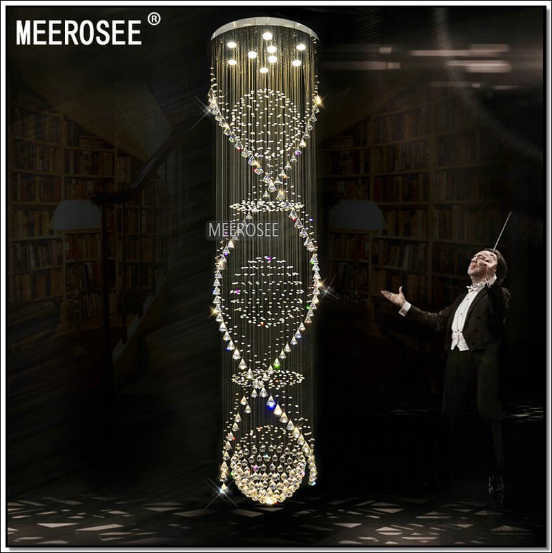 Espiral escalera de cristal luz de techo fixture largo cristal ...