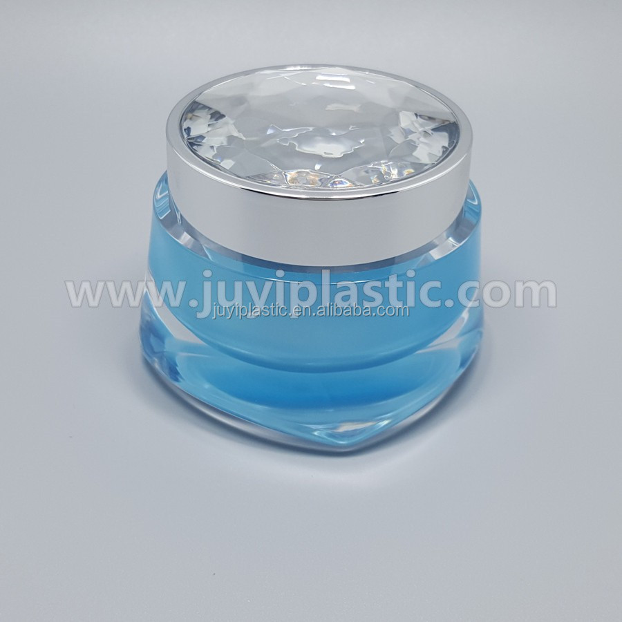 新しいデザイン15g30g50g二重壁のプラスチック化粧品フェイスクリーム容器、 アクリル化粧品クリームの瓶50グラム青ダイヤモンド付きキャップ仕入れ・メーカー・工場