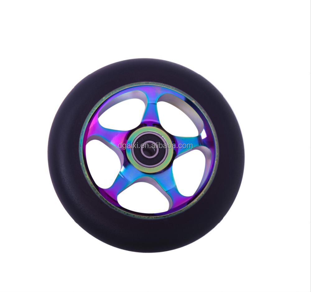 High End Rainbow Pu Scooter Alloy Wheel,Metal Core Stunt Kick Scooter