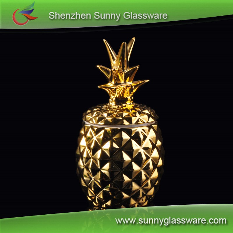 Wholesales Gold Glazing Pineapple Ceramic Candle Holder