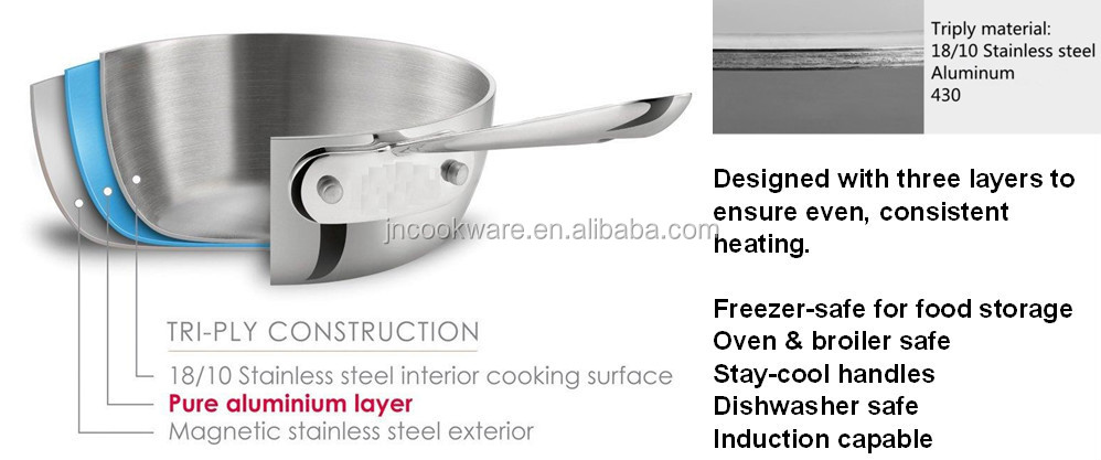 フランスの古典的な8- インチフライパン三層ステンレス鍋蒸し器付き食器洗い機pfoaフリー304ステンレス鋼問屋・仕入れ・卸・卸売り