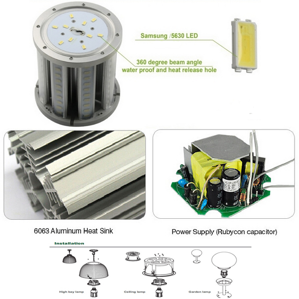 Energy saving high lumen led corn lamp SMD5630 dimmable 360 degree led corn light e27 e40 with 3 years warranty
