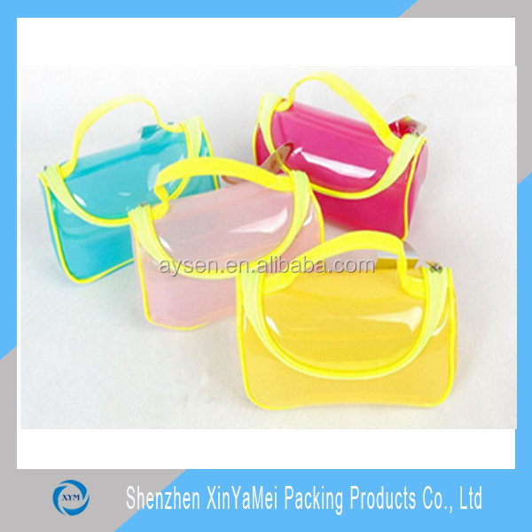 Transparent clear plastic zipper bag with handle