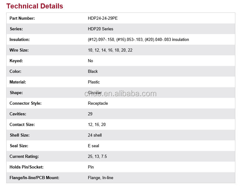 元米国te/ドイツコネクタシリーズhdp2029方法/29ピン/29hdp24-24-29peポール仕入れ・メーカー・工場