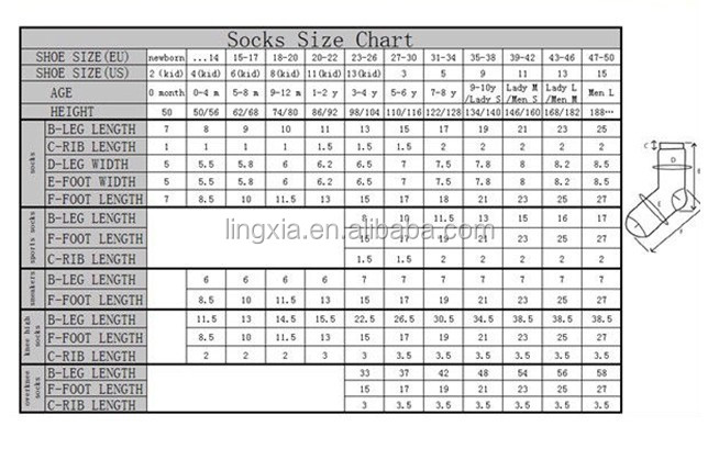 Socks size chart