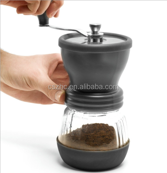 Manual Ceramic Burr Coffee Grinder Mill Hand Crank with Complimentary Lid & Brush (Black)