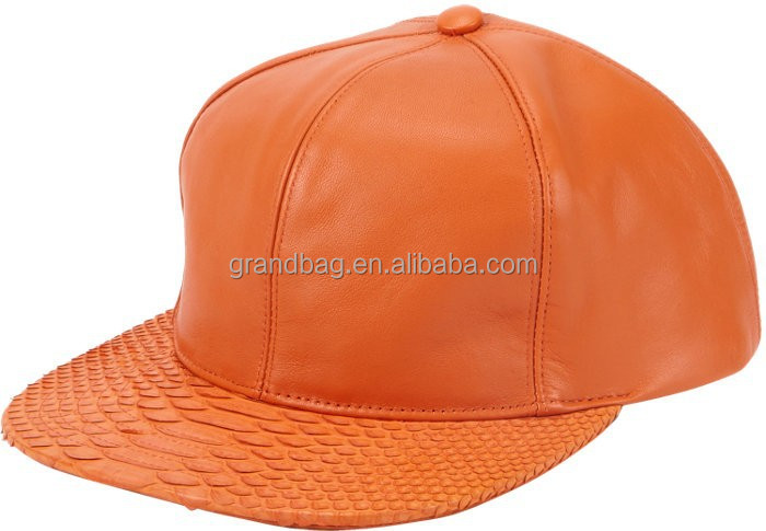 high end real python brim leather cap leather and python