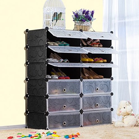 マルチユースプラスチック12キューブdiyシューズラック、 黒白いドアとのシューズキャビネット仕入れ・メーカー・工場
