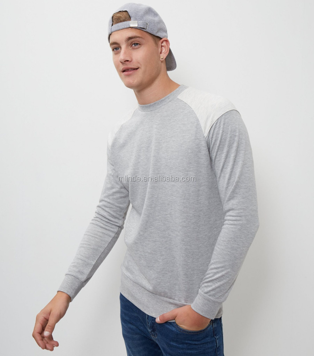 men long sleeves collar t-shirt grey colour block sweater new