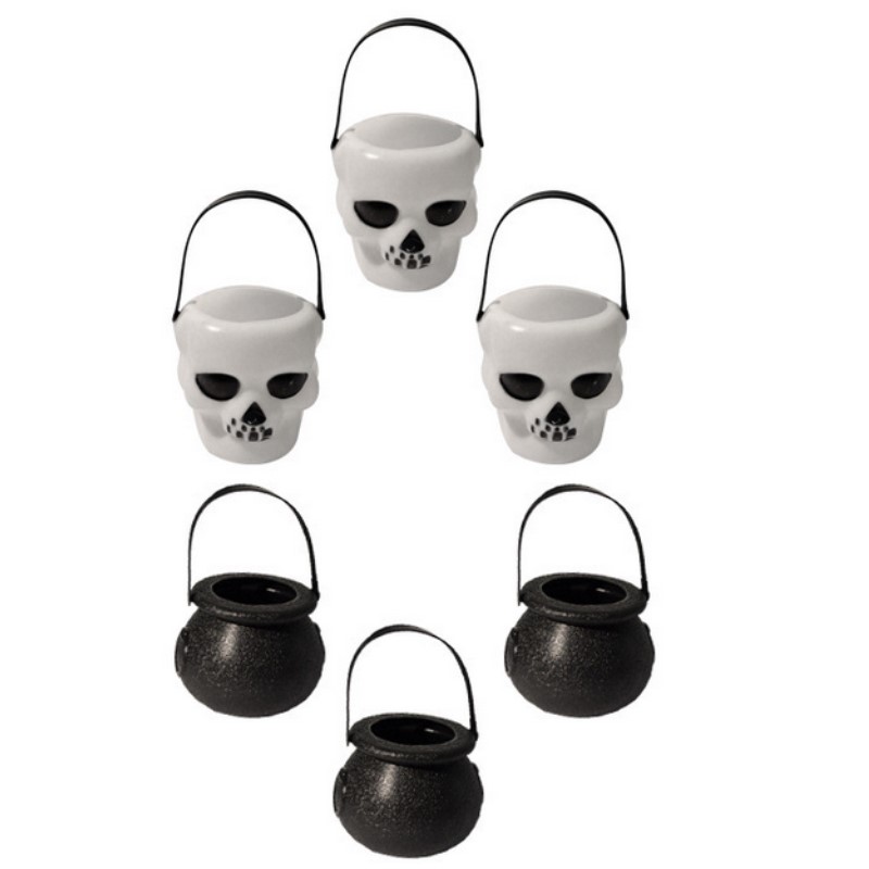 Mini Plastic Halloween Skull Shape Candy Bucket Wholesale