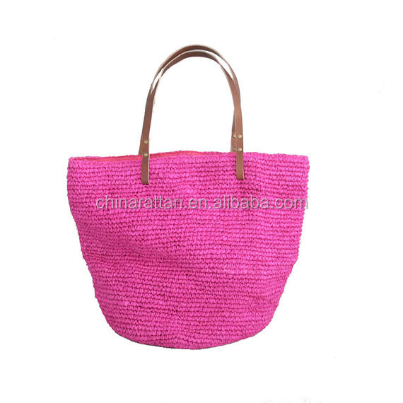 リュダ美しいピンクのストロー編みバッグラフィアラフィアわらのハンドバッグ仕入れ・メーカー・工場
