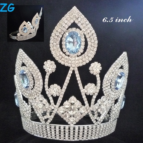 ファッション金属の銀メッキ王王冠pegeant青水晶を持つ男性のための王冠仕入れ・メーカー・工場