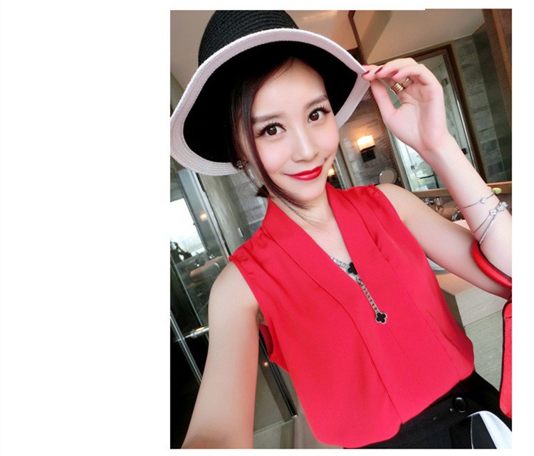 Blusas femininas 2016新しい ファッション女性の カラフル な v ネック夏シフォン ブラウス かわいい ノースリーブ シャツカジュアルスリムブランド の トップス仕入れ・メーカー・工場