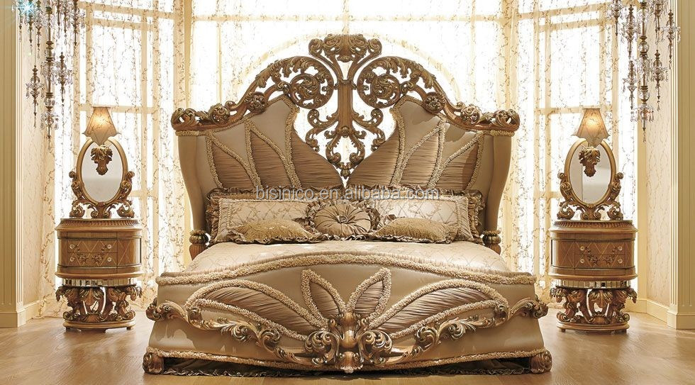 Style royal européenne sculpté à la main en bois de chambre à ... Chambre a coucher moderne italienne