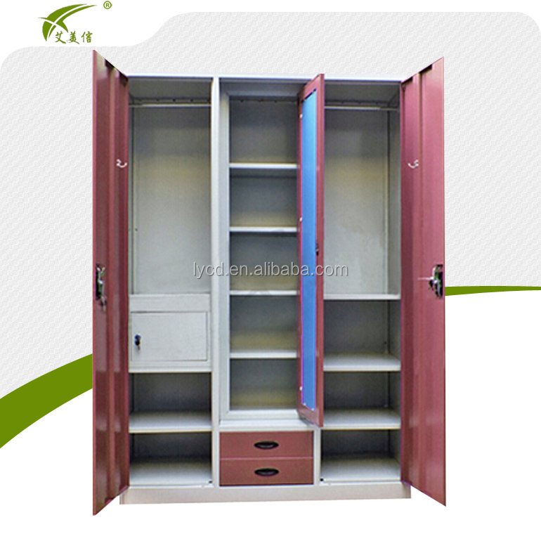 Customized Metal Indian 3 Door Metal Wardrobe Almirah Designs With