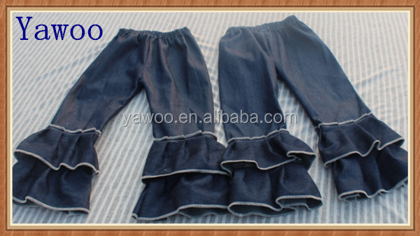 子供の子供のジーンズネイビーフリル2015赤ちゃんの女の子デニムジーンズ大きいフリル女の子のファッションのコートパンツの子供のズボンのズボン仕入れ・メーカー・工場