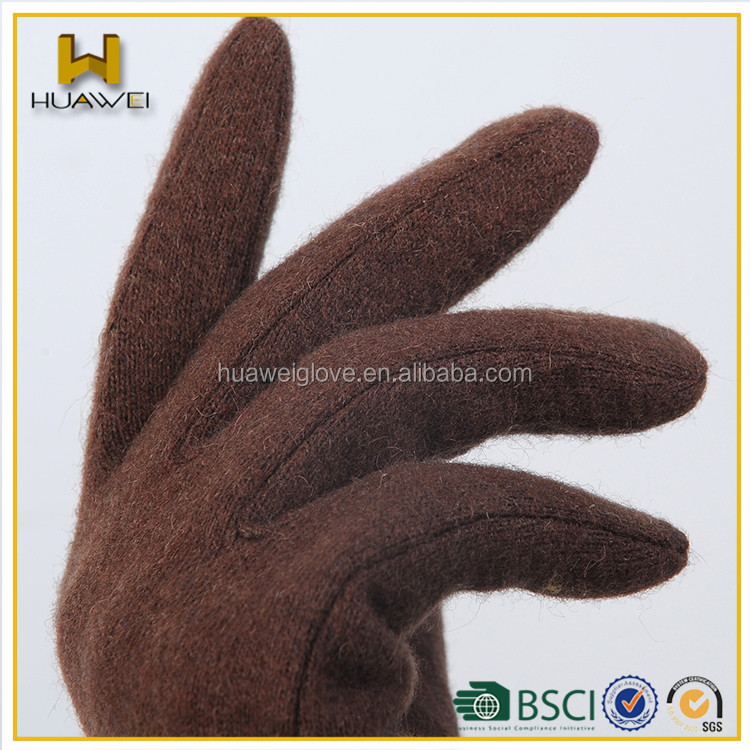 茶色の冬暖かいウール手袋ちょう結びと手首に、 ファッション女性のウールの手袋フリースの裏地付き仕入れ・メーカー・工場
