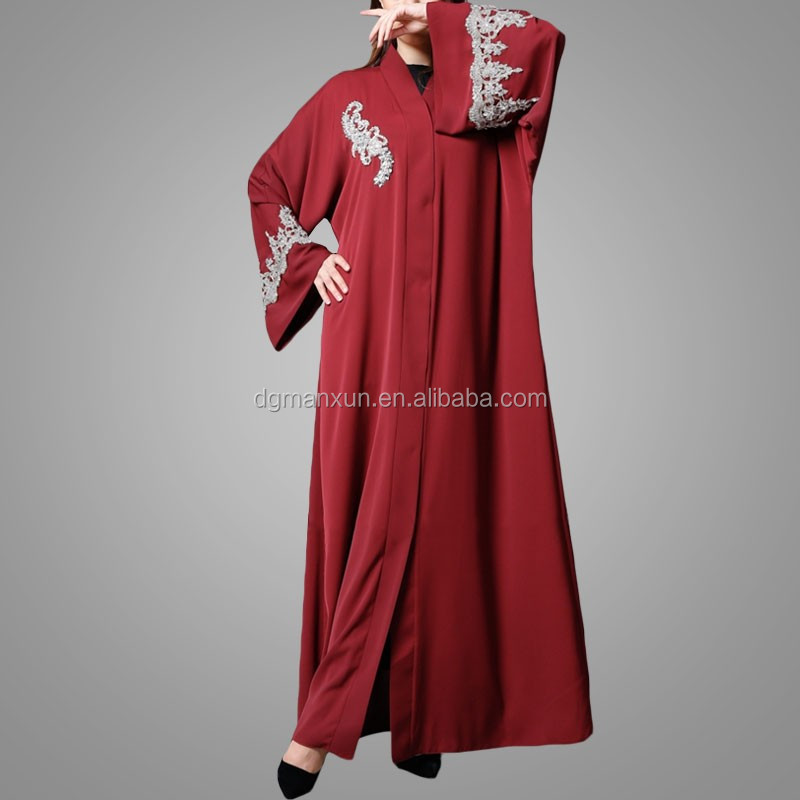 2017 custom embroidered open front abaya latest fashion red dubai kimono dress