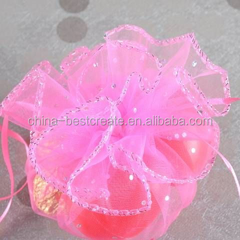 Foctory Direct Sale customized size and color round candy organza bag for weddings