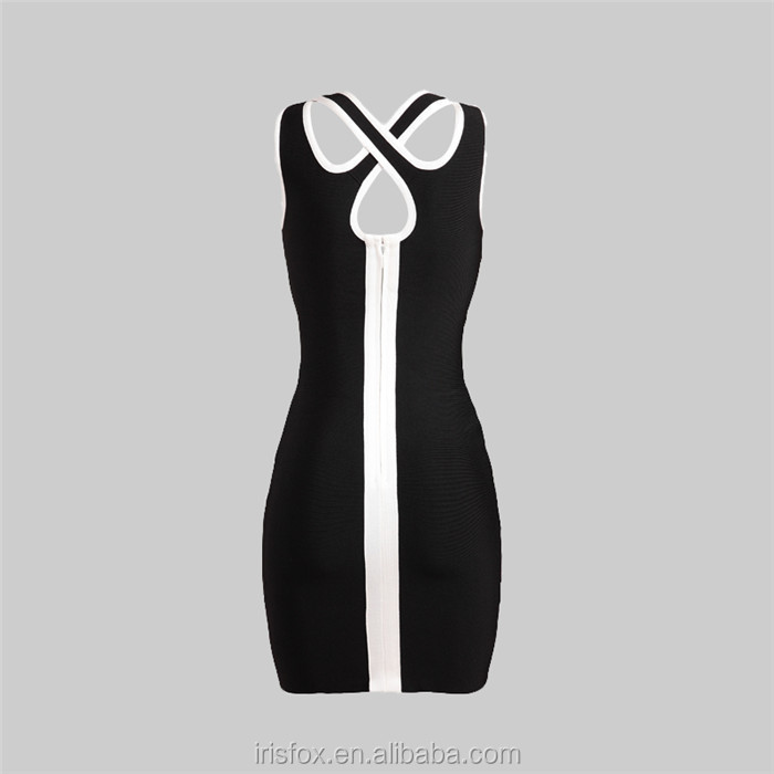 uネック包帯ドレス黒と白のストライプのドレス問屋・仕入れ・卸・卸売り