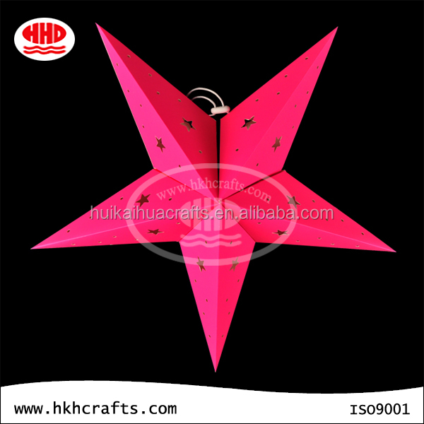 Fluorescence color star hollow out paper star lantern wholesale