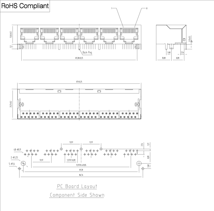 R/90度のシールドrj4510p8c6ポートpcbモジュラージャック仕入れ・メーカー・工場