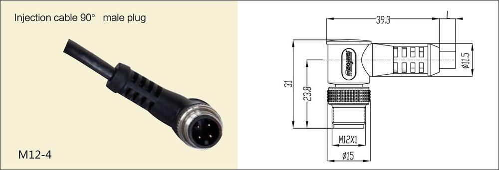 m12メスとオスコネクタパネルマウントコネクタケーブル付き曲げ90度仕入れ・メーカー・工場