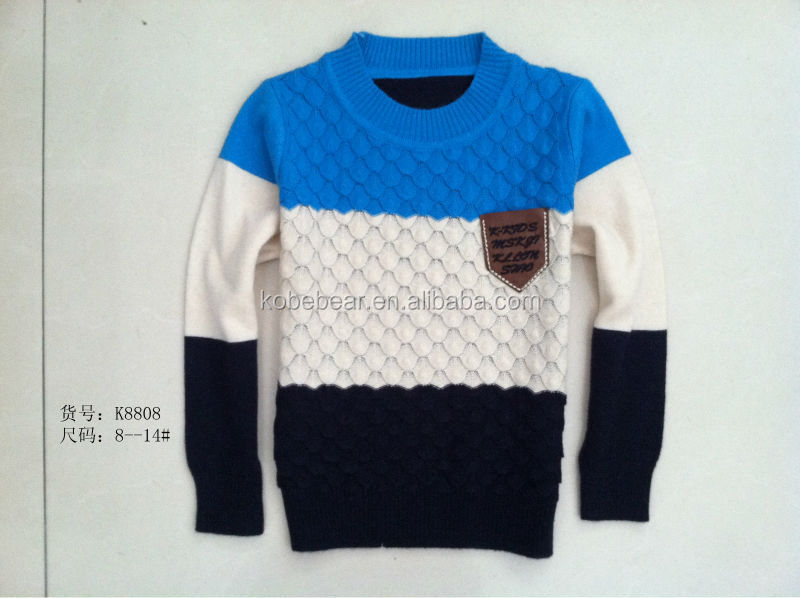 新しいスタイルの子供2014年丸い襟カラーマッチング少年はセーターを編んだ問屋・仕入れ・卸・卸売り