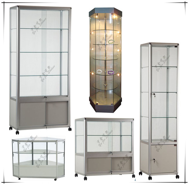 Full Vision Glass Display Cabinets Commercial Hexagon Glass