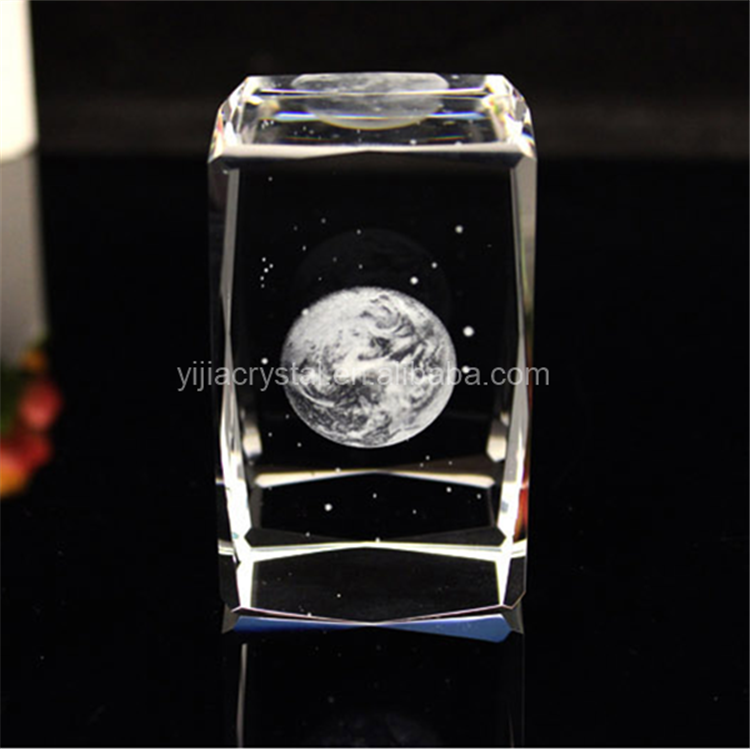 Valentine's Gift Earth 3d Laser Engraving Crystal Glass Block With Led