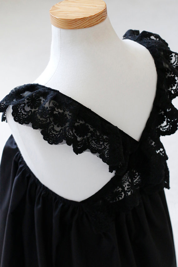 黒いレース綿ling'sビンテージ手作りフラワーガールのドレス- 子供十代の子供幼児の女の子のための問屋・仕入れ・卸・卸売り