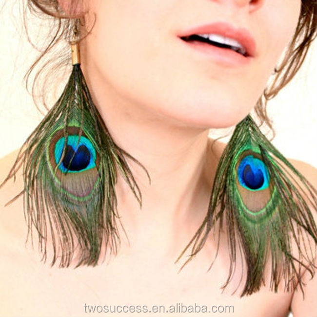 Hot Sell Pretty Lady Peacock Feather Earrings .jpg