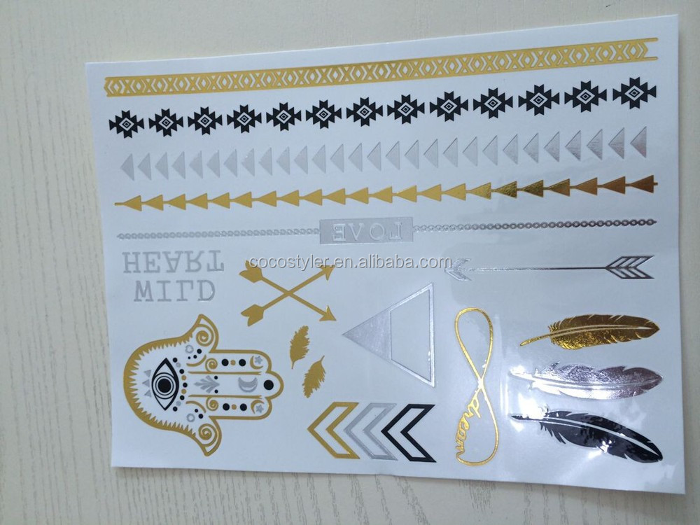 メタリック箔jewerlryインスピレーションを得た一時的なタトゥーフラッシュ 問屋・仕入れ・卸・卸売り