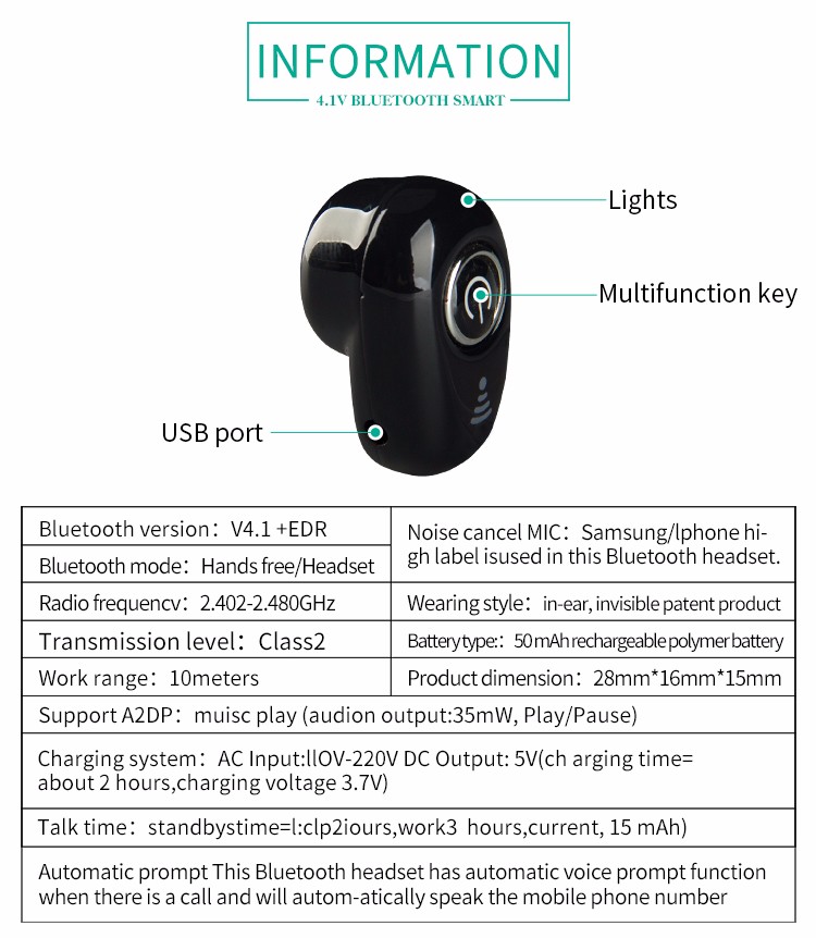 Focuspower F10 Mini Bluetooth Earbud Smallest Wireless Invisible