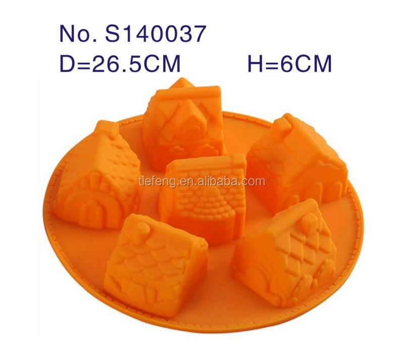 6 cavity different house shaped silicone lace molds for cake decorating