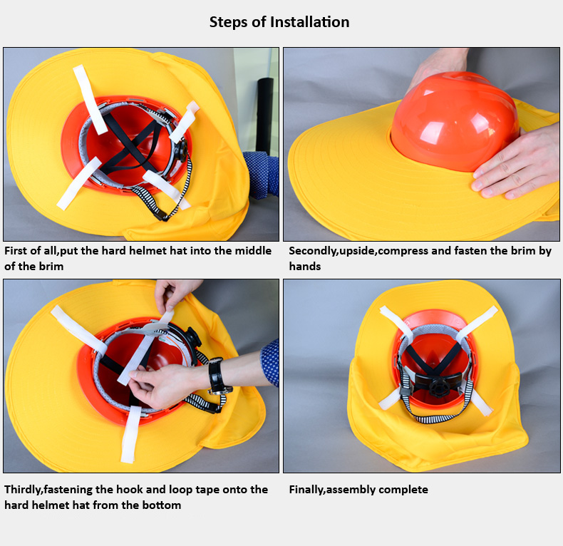 steps of installation of hard helmet hat brim