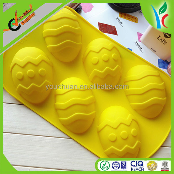 6 Yellow Egg Cube Shaped Silicone Chocolate Mould , Easter Egg Shaped Pudding Mould