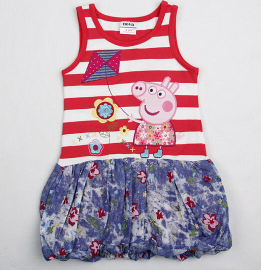 卸売新しい赤ちゃん2014年peppa豚の夏の衣類の子供の服の女の子プリーツドレス問屋・仕入れ・卸・卸売り