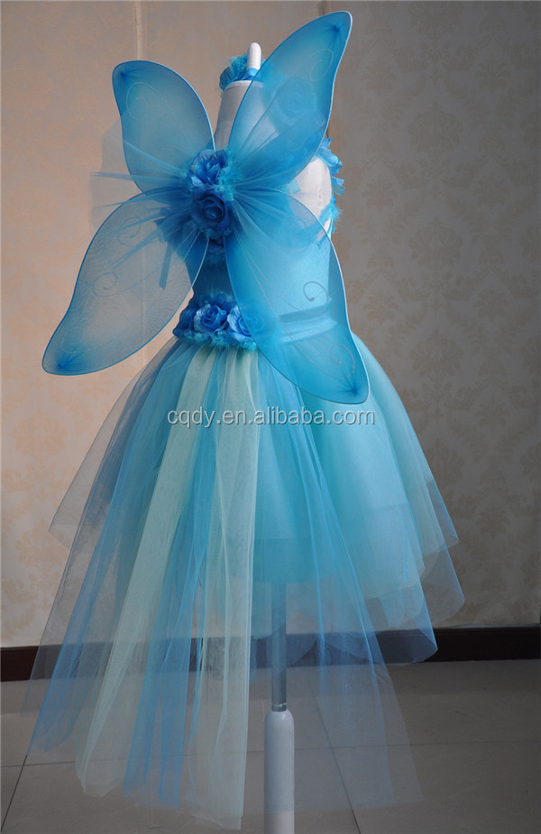 卸売子のエルフコスチューム2015工場で蝶の羽を持つ子供のベルベットのドレスファンシー妖精毛花と子供の誕生日のドレス仕入れ・メーカー・工場