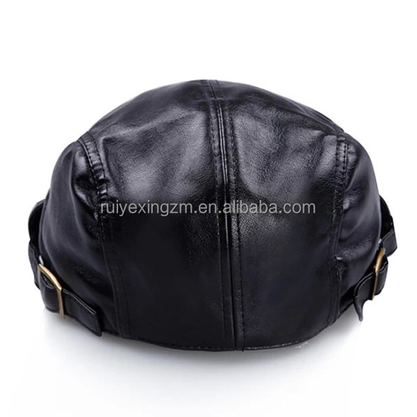 2014年大人サイズ調節可能な黒い革プレーン安価な軍用男性用ベレー帽問屋・仕入れ・卸・卸売り