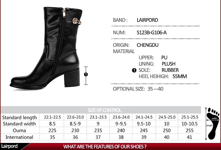 高品質中国卸売無料サンプル厚いミドルヒールラバーソール黒ローマアンクルブーツ女性2016仕入れ・メーカー・工場