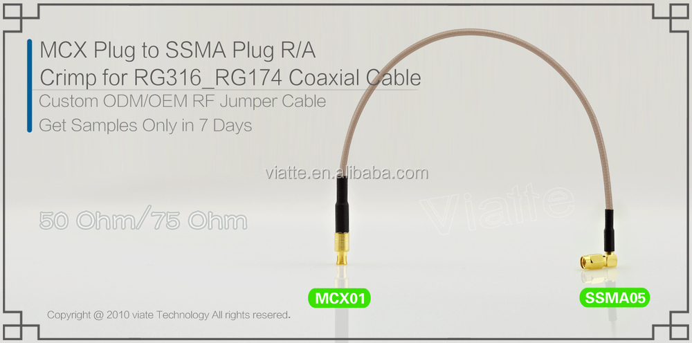 Ssmaへのmcx直角rg316/rg174rf同軸ケーブルコネクター、 rfケーブルアセンブリ仕入れ・メーカー・工場