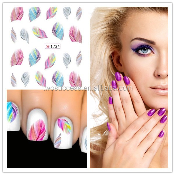 Colorful feather pattern water transfer nail art decal stickers