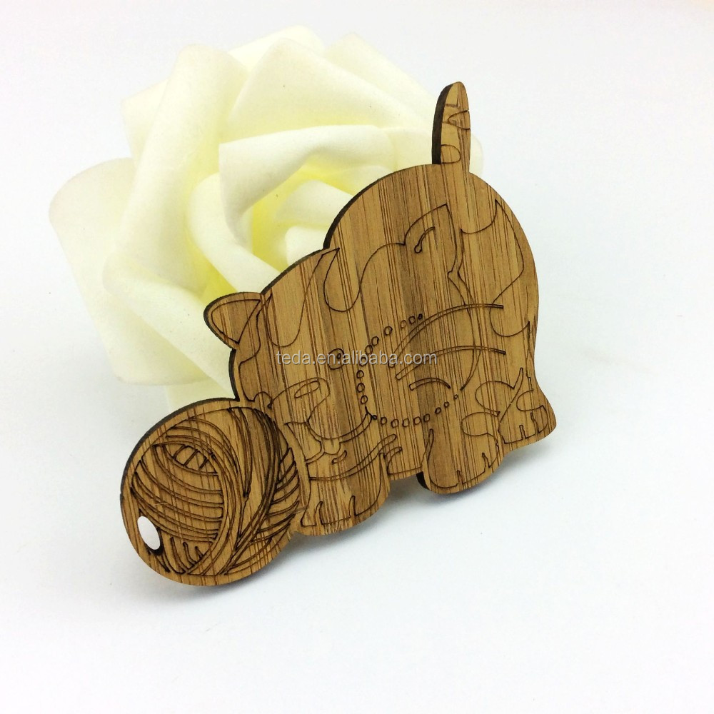 laser cut cute cat bamboo tag