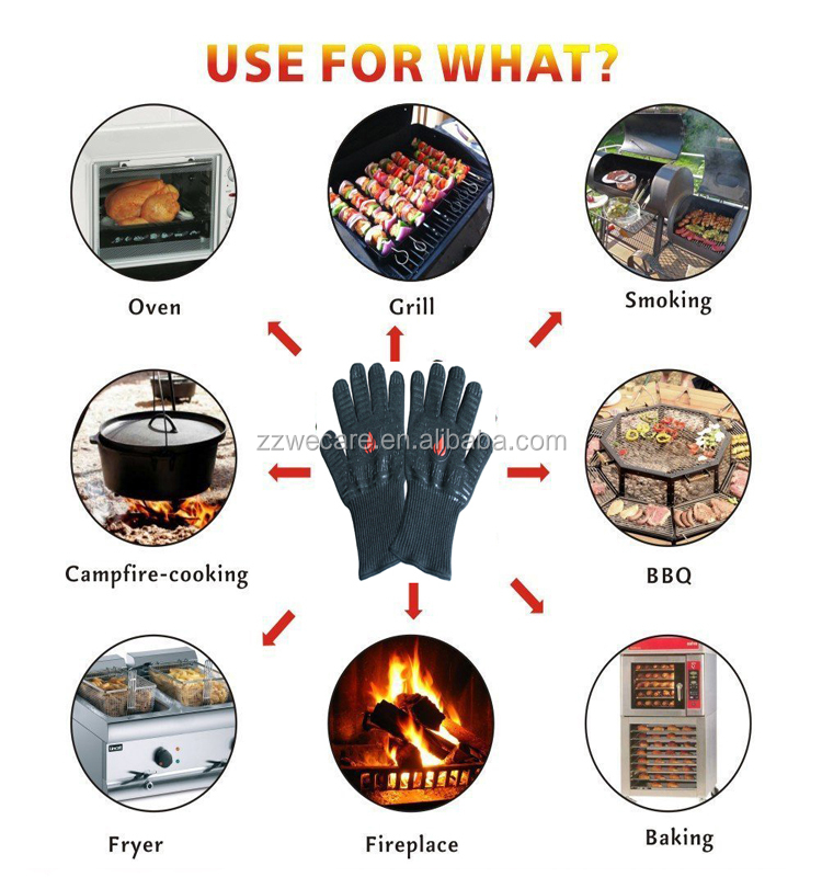 932F Extreme Silicone Forearm Protective Fire Pit Oven Mitt Baking Kitchen Cooking Heat Resistant Grill BBQ Gloves