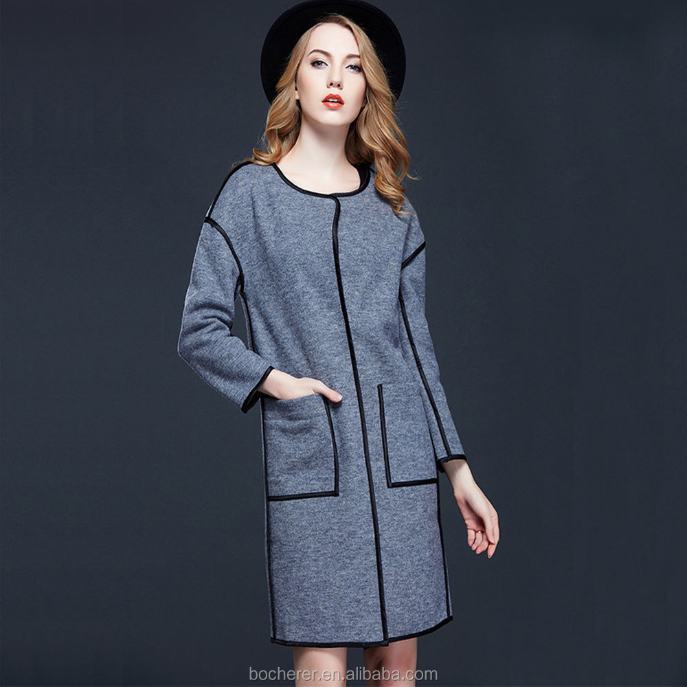 2016 latest new fashion ladies coat grey with long sleeve