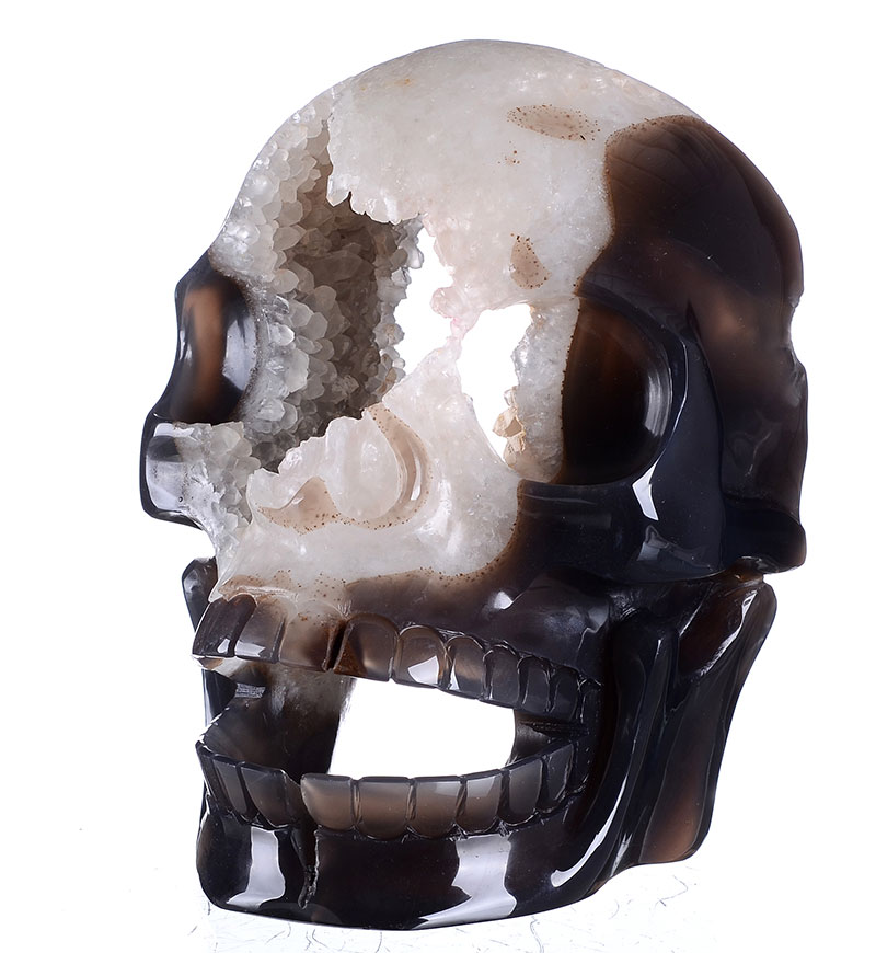 自然な瑪瑙彫刻が施されたクリスタルスカルのジオード、 怖いクリスタルマスク、 良いコレクションレイキ家の装飾仕入れ・メーカー・工場