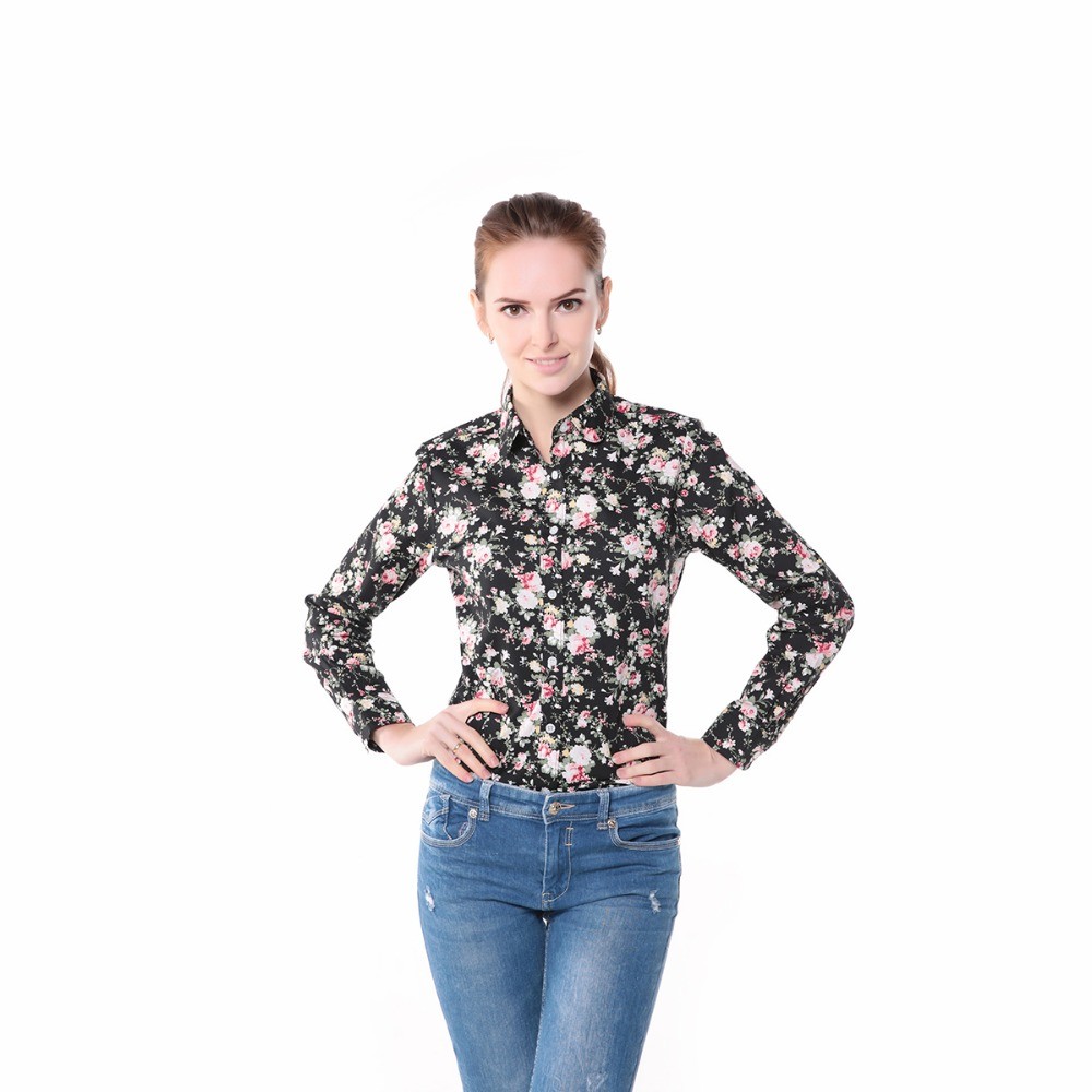 2016新しい ファッション女性ブラウス ターン ダウン襟花柄ブラウス長袖シャツ女性camisas femininas女性の トップス や ブラウス仕入れ・メーカー・工場